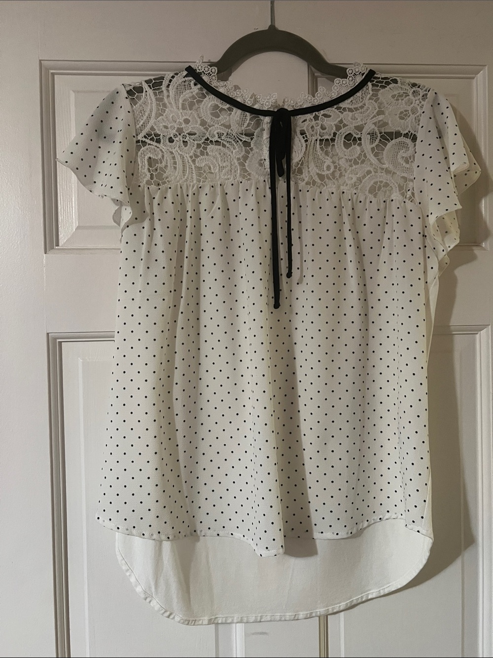 VENUS White Blouse with Black Polka Dots & Lace